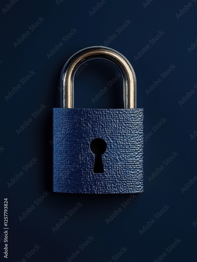 Naklejka premium Digital padlock for computing system on dark blue background, cyber security technology for fraud prevention and privacy data network protection concept