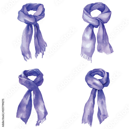 Red scarf watercolor set hand drawn