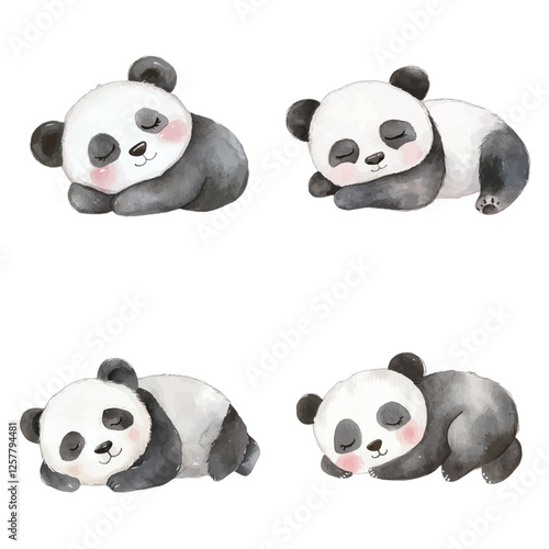 sleeping panda watercolor illustration concept for kids