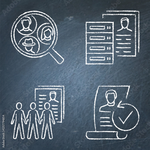 Genealogy database chalkboard icon set