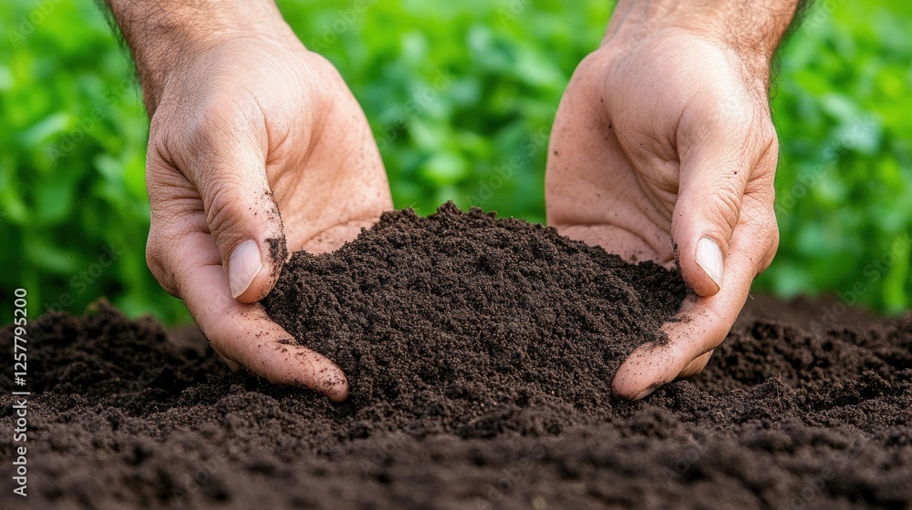 fertilizer Hands holding rich soil, symbolizing gardening and environmental care. fertilizer Hands holding rich soil, symbolizing gardening and environmental care.