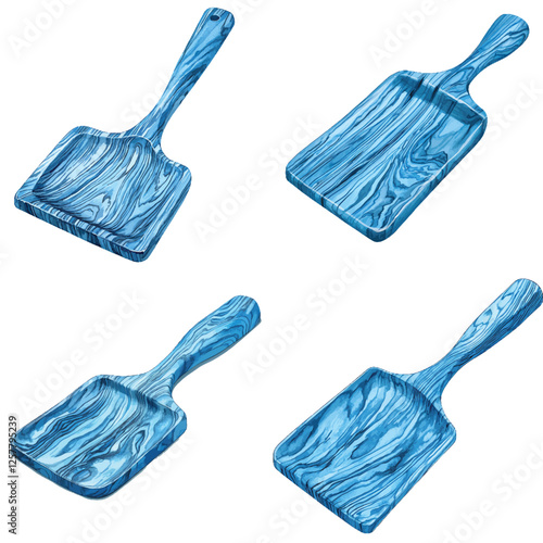 Wooden shovel watercolor hand drawn set collection