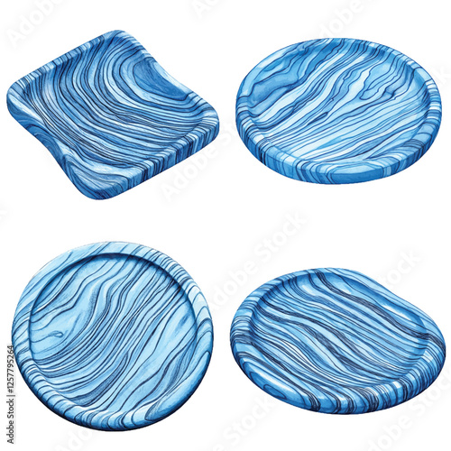Wooden plate watercolor hand drawn set collection
