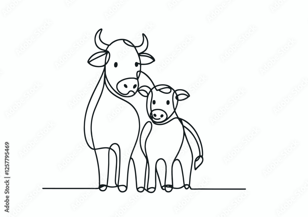cow and calf simple one line drawing vector illustration cow and calf simple one line drawing vector illustration