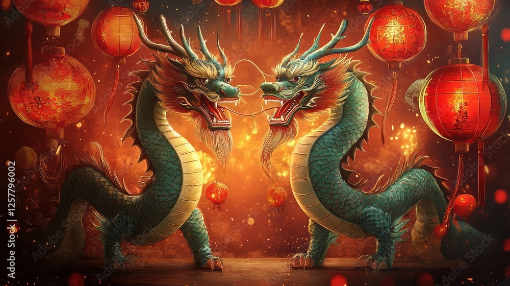Obraz premium Happy 2012 Chinese New Year of the Dragon Lanterns Illustration