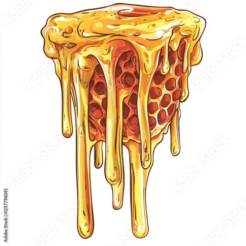 Dripping Honeycomb, Sweet Sticky Treat, Vector Illustration, Food Art, For Print or Web photo