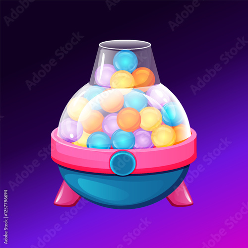 Cartoon candy machine for your game UI-match3, puzzle or Bubble Shooter. Bubblegum dispenser icon in vector. Retro machine. Childhood food