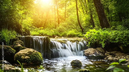 Serene Forest Landscape by a Bubbling Brook