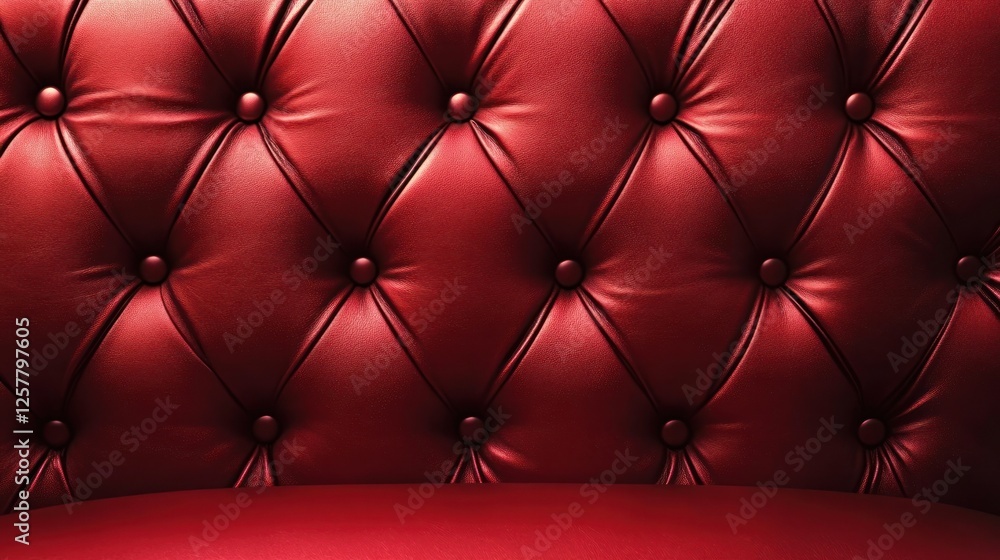 Red leather upholstery with button tufting. Red leather upholstery with button tufting.