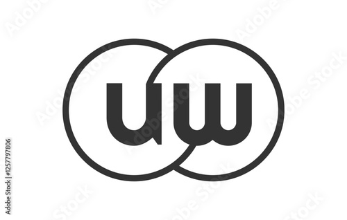 UW business company emblem with outline rounds and letters u w. Logo template of two merged circles for brand identity, logotype. Vector Infinity symbol photo