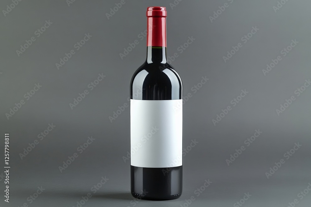 Red wine bottle with blank label on dark gray background showcasing elegant design and classic shape Red wine bottle with blank label on dark gray background showcasing elegant design and classic shape