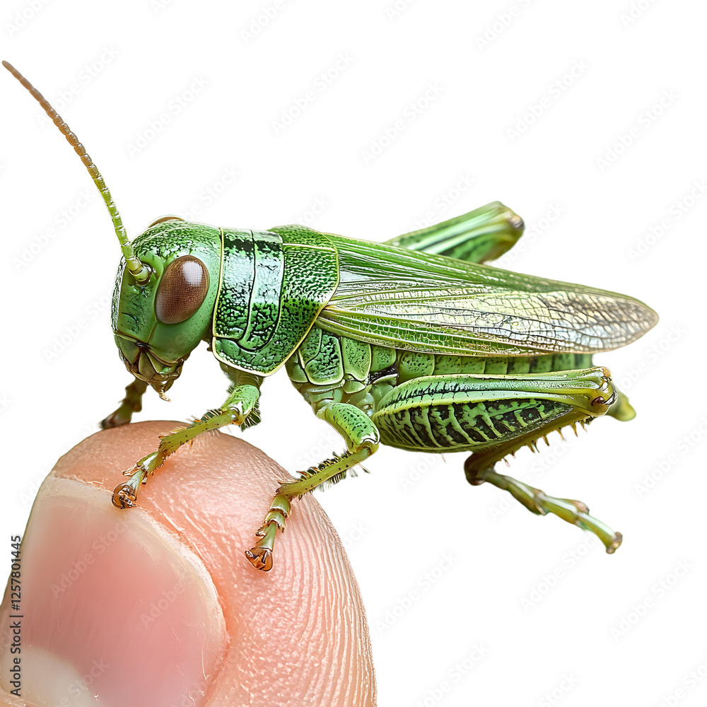 Fototapeta premium Big green grasshopper on white background