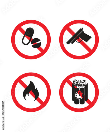 Dangerous and Illegal Prohibition sign icons stock illustration