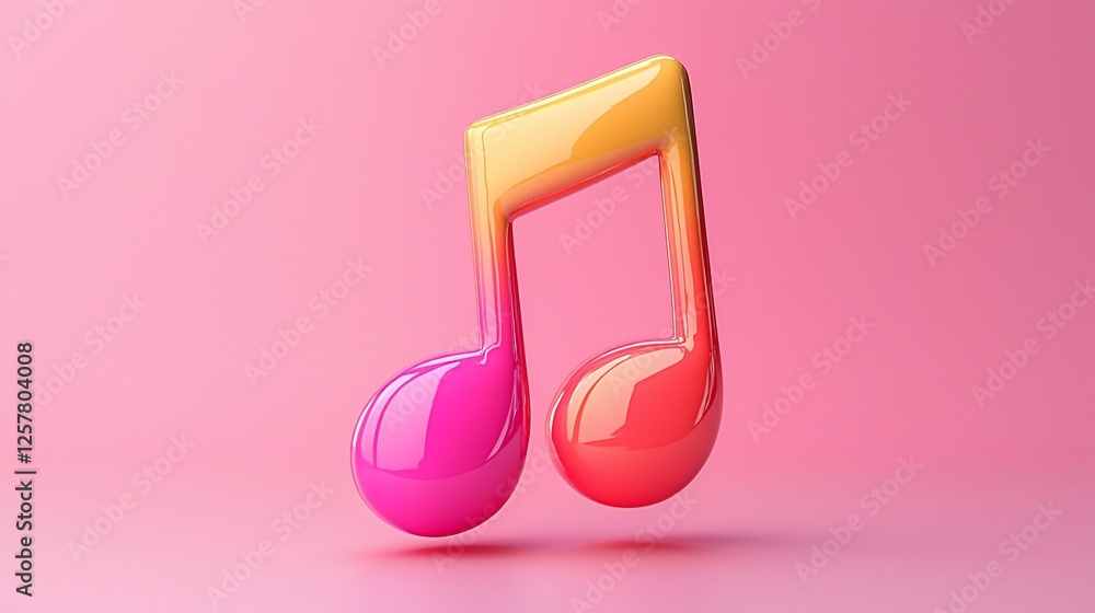 Colorful music note, pink background, 3D render, website design Colorful music note, pink background, 3D render, website design