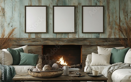 Cozy rustic living room fireplace autumn decor (1)