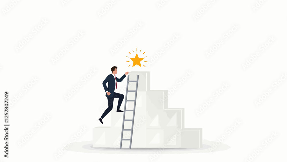 A businessman in a suit climbs the career ladder, achieving success and reaching his goals, symbolizing hard work and leadership. A businessman in a suit climbs the career ladder, achieving success and reaching his goals, symbolizing hard work and leadership.