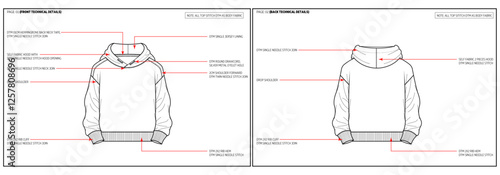 Drop Shoulder Hoodie Fashion Design Technical Tech Pack. 