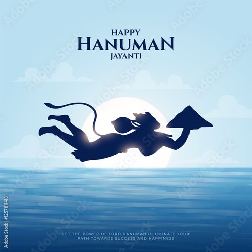 Happy Hanuman Jayanti Greeting, God Hanuman Background Design. A Hindu festival celebrated of lord hanuman birthday.  English Translation - Happy Hanuman jayanti
