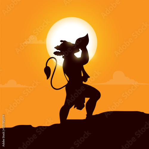 Happy Hanuman Jayanti Greeting, God Hanuman Background Design. A Hindu festival celebrated of lord hanuman birthday.  English Translation - Happy Hanuman jayanti
