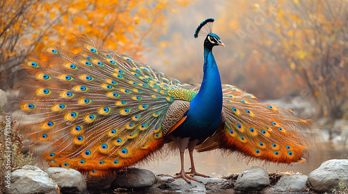 a peacock with its feathers open photo