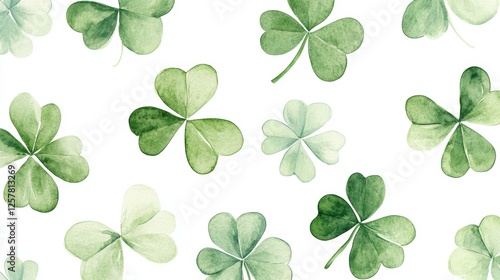 Watercolor clover isolated on white background, Lucky clover leaves with four leaf,Clover flowers background,Patricks day watercolor clipart,Spring flower pattern,St. Patrick s day seamless pattern.