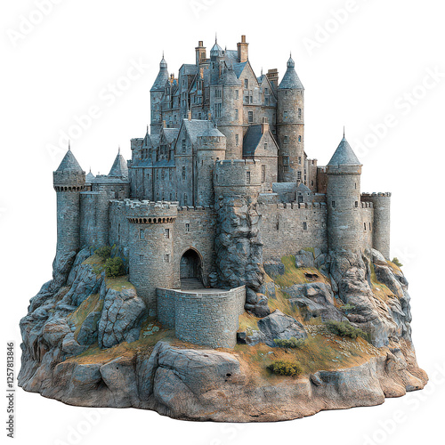 Edinburgh Castle isolated on transparent background, PNG