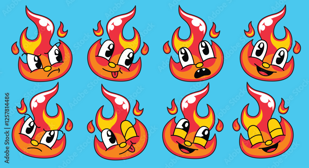 Fototapeta premium Set of cute fire cartoon character illustration