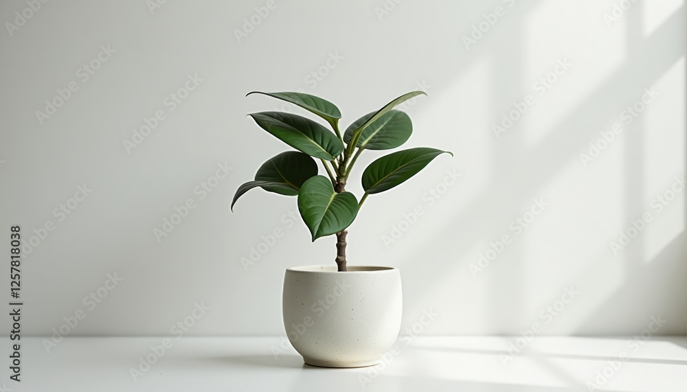 Ficus in Minimalist Ceramic Pot Against Clean Light Background Ficus in Minimalist Ceramic Pot Against Clean Light Background