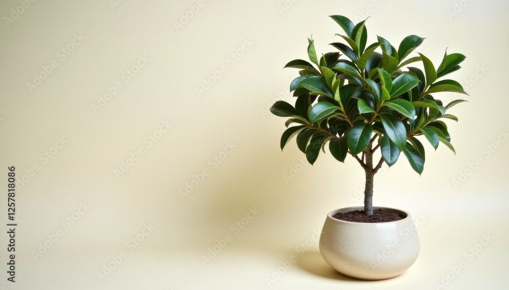 Ficus Tree in Ceramic Pot on Light Uncluttered Background Ficus Tree in Ceramic Pot on Light Uncluttered Background