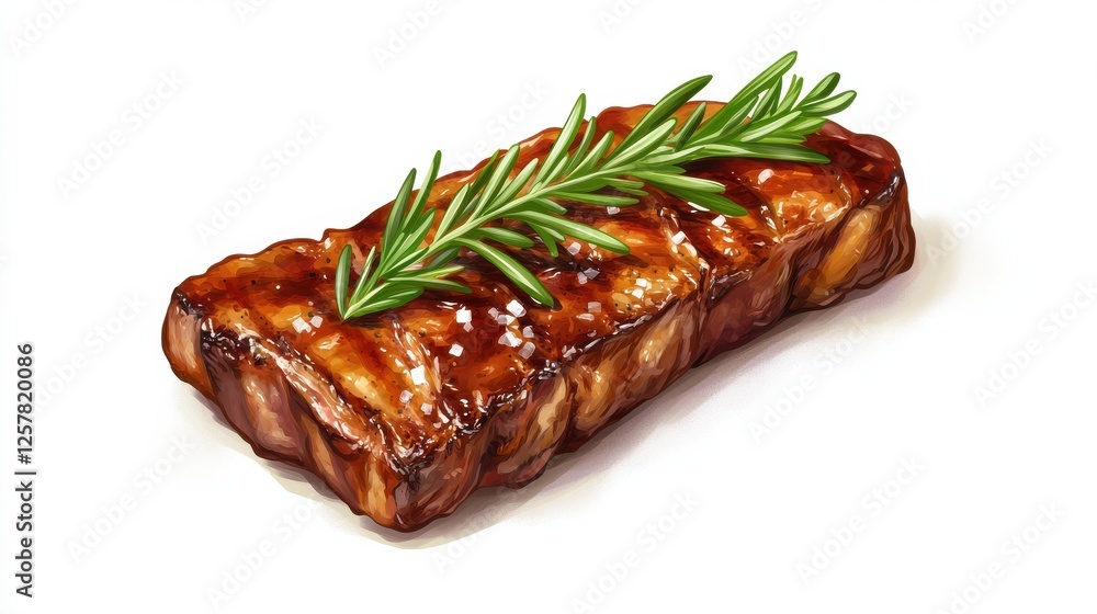 Grilled steak with rosemary on a white isolated background. Grilled steak with rosemary on a white isolated background.