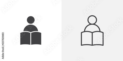 Book open reader icons vectors illustrations in black fill and liner versions