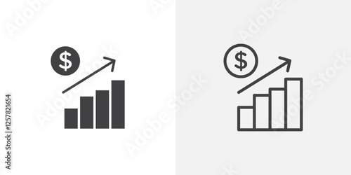 Chat arrow grow icons vectors illustrations in black fill and liner versions