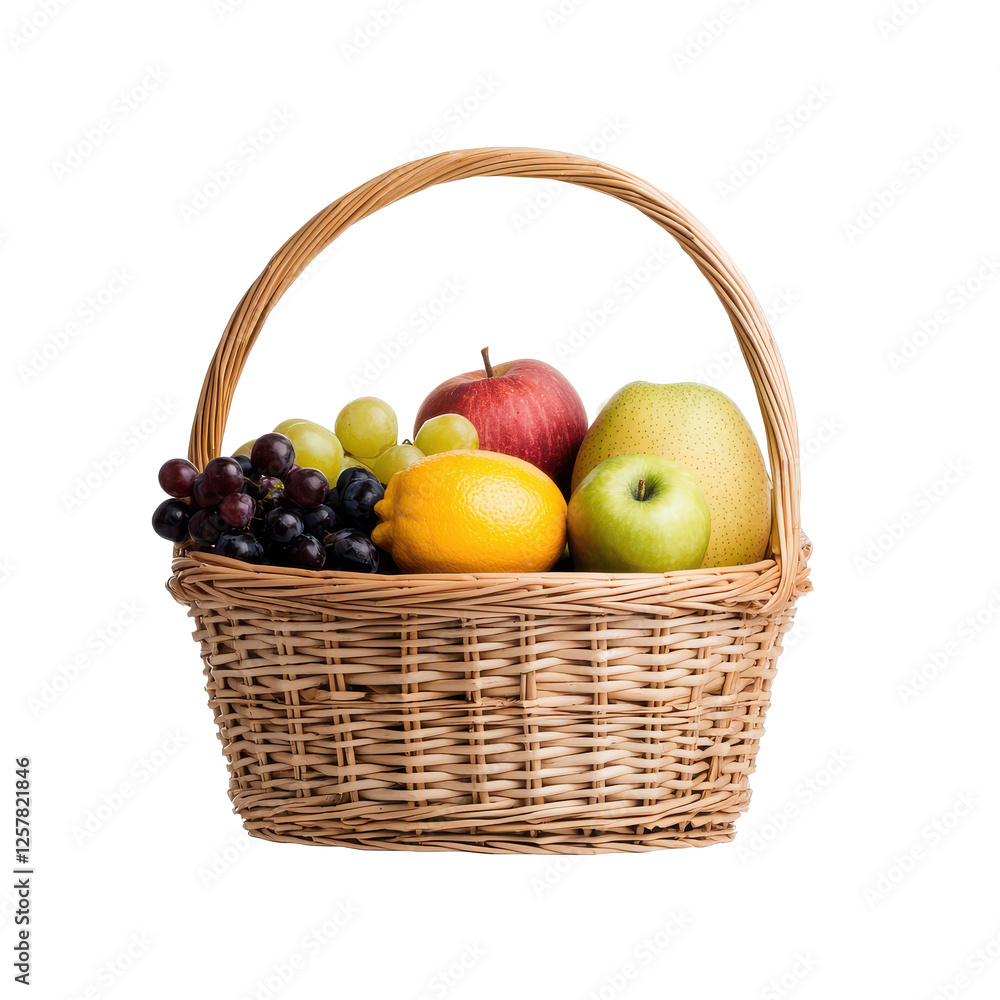 Basket filled with assorted fresh fruits on a white isolate background. Basket filled with assorted fresh fruits on a white isolate background.