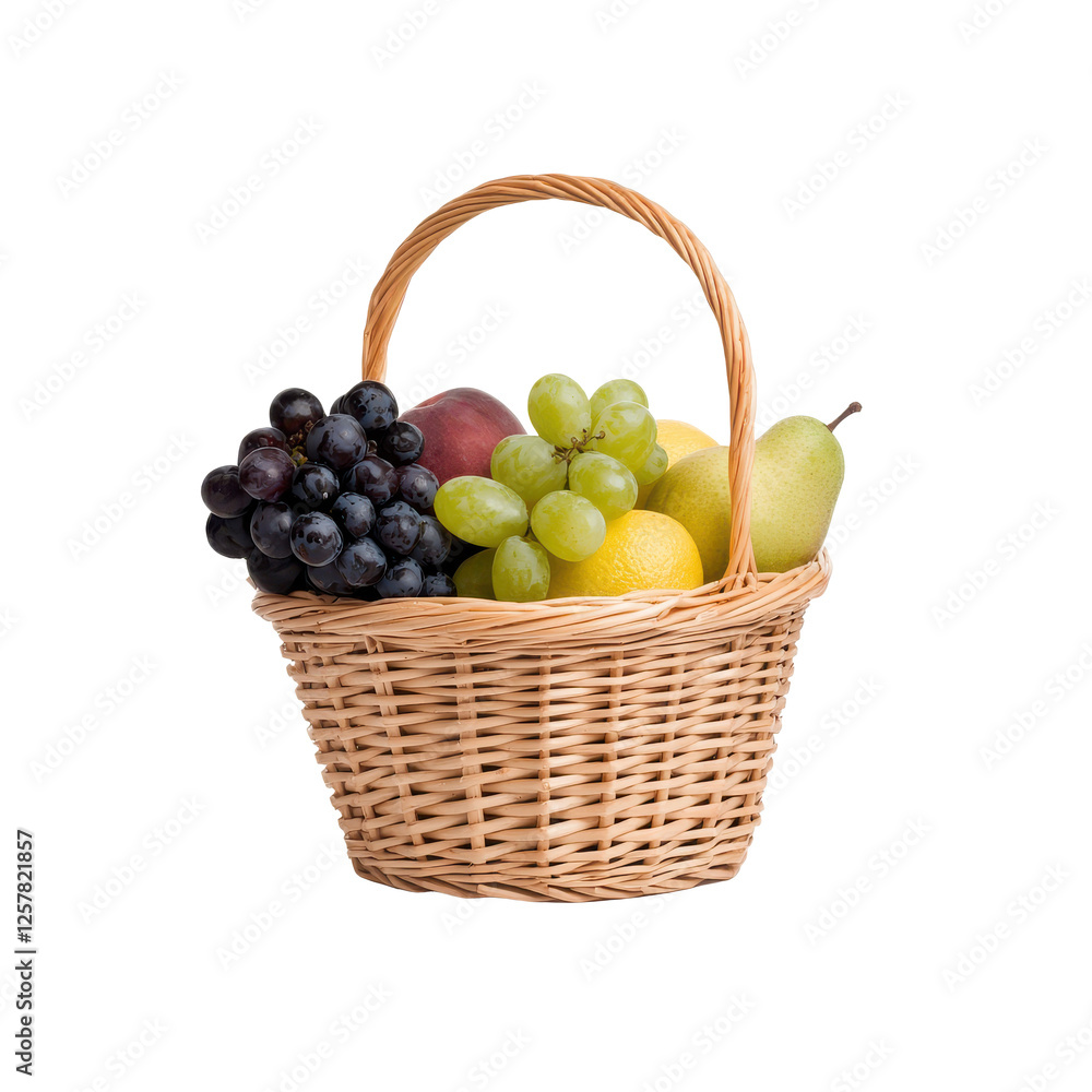Basket of assorted fresh fruits isolated on a white background. Basket of assorted fresh fruits isolated on a white background.