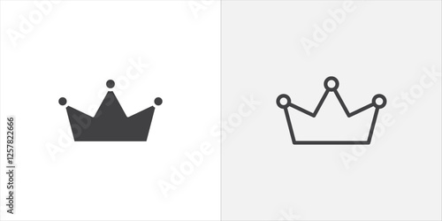 Crown icons vectors illustrations in black fill and liner versions