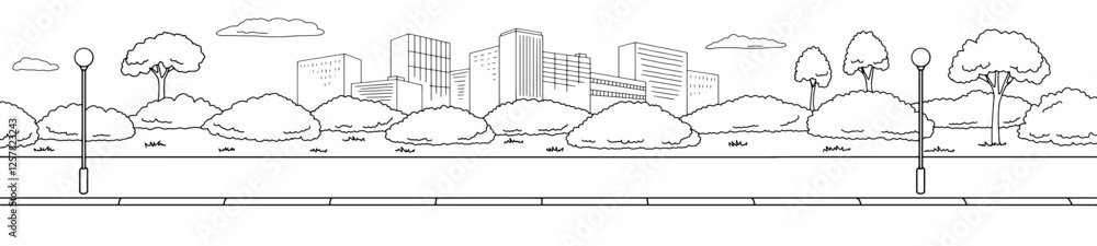Obraz premium Street road graphic black white city long landscape sketch illustration vector 