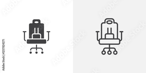 Gaming chair icons vectors illustrations in black fill and liner versions