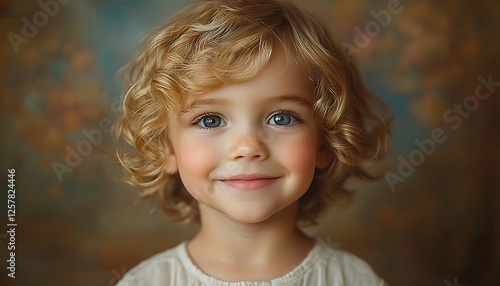 Portrait a charming three-year-old child with a beautiful, heartwarming smile. photo