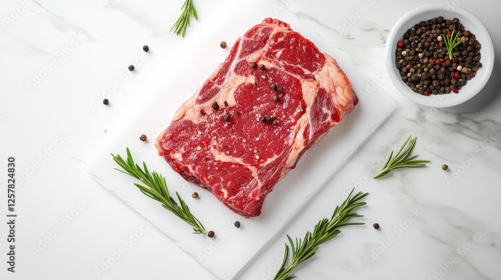 Fototapeta premium Raw ribeye steak on a white isolated background.