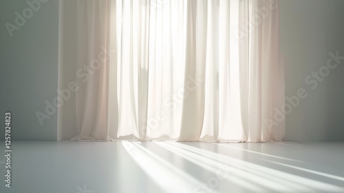 light airy white room sheer curtains sunlight streaming soft shadows