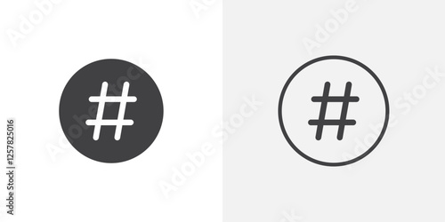 Hashtag icons vectors illustrations in black fill and liner versions