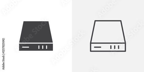 Hard Disk icons vectors illustrations in black fill and liner versions