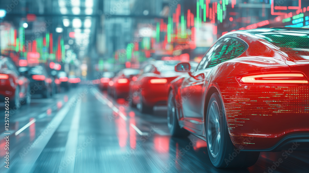 Explore futuristic urban transport: sleek red sports cars accelerate in neon-lit city, embodying innovation and speed in technology. Explore futuristic urban transport: sleek red sports cars accelerate in neon-lit city, embodying innovation and speed in technology.