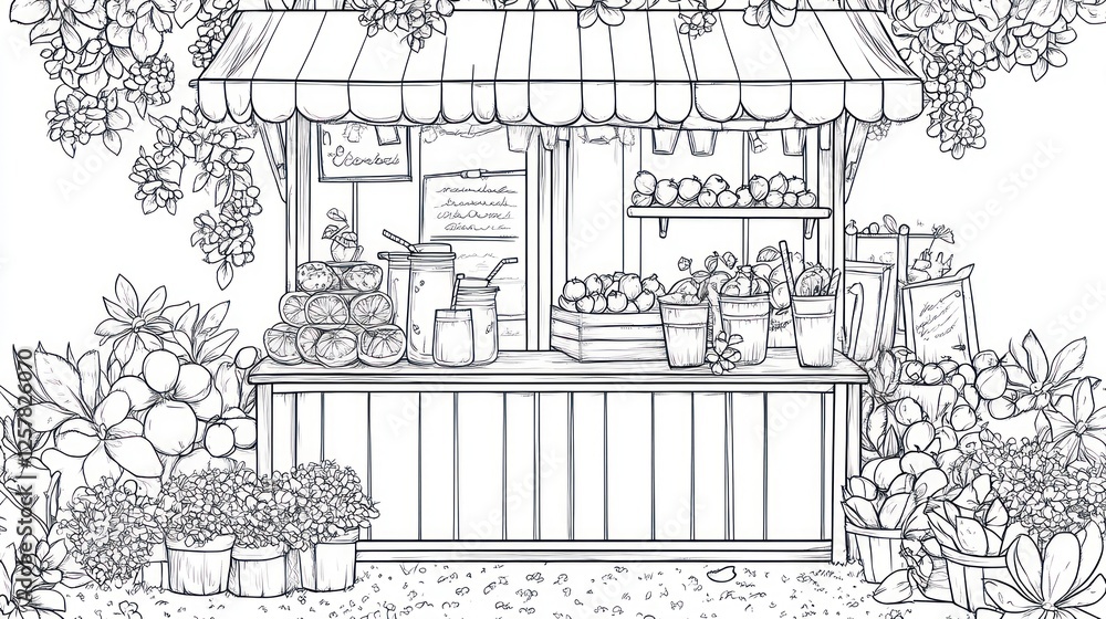 Obraz premium Fruit stand market summer flowers outdoor