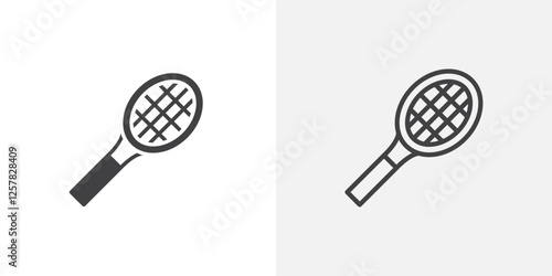 Racquet icons vectors illustrations in black fill and liner versions