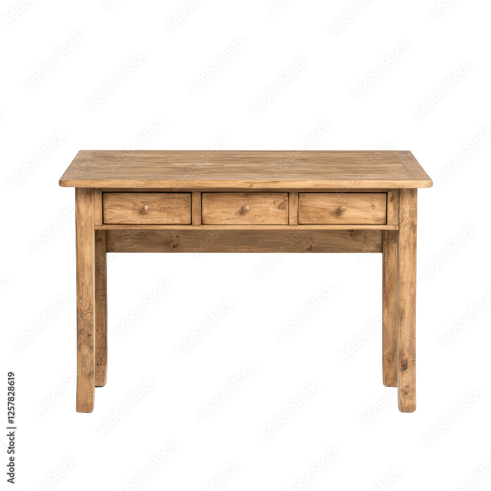 Rustic wooden table with drawers on a white isolated background. Rustic wooden table with drawers on a white isolated background.