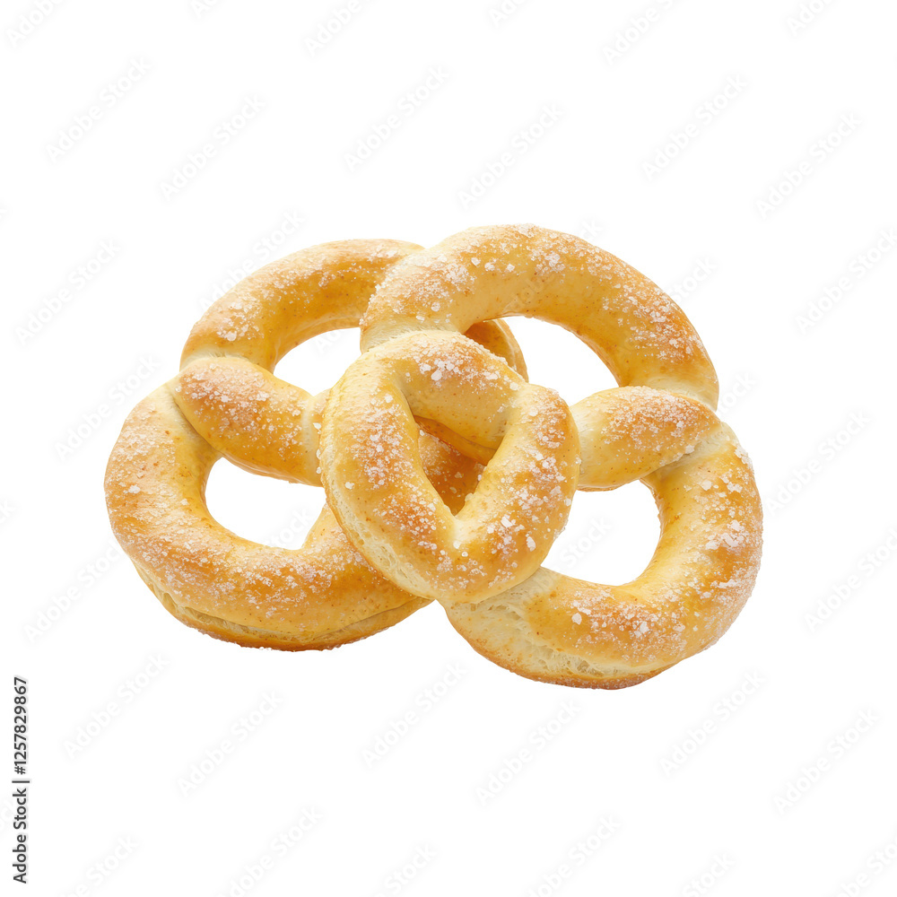 Three soft pretzels with salt on a white isolated background. Three soft pretzels with salt on a white isolated background.