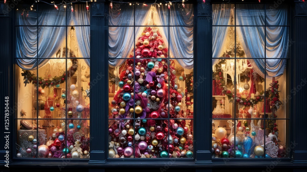 Obraz premium display christmas tree window