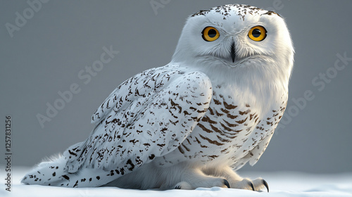 a snowy owl sitting on a snowy surface photo