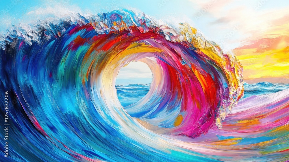 Fototapeta premium Colorful surf wave at sunset.